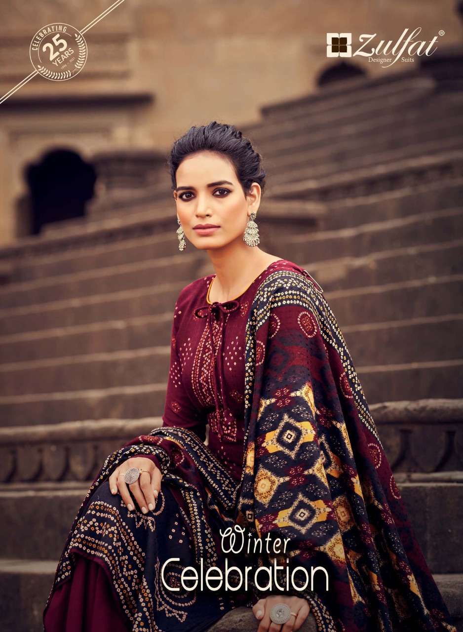 winter celebration by zulfat pashmina printed salwar kameez