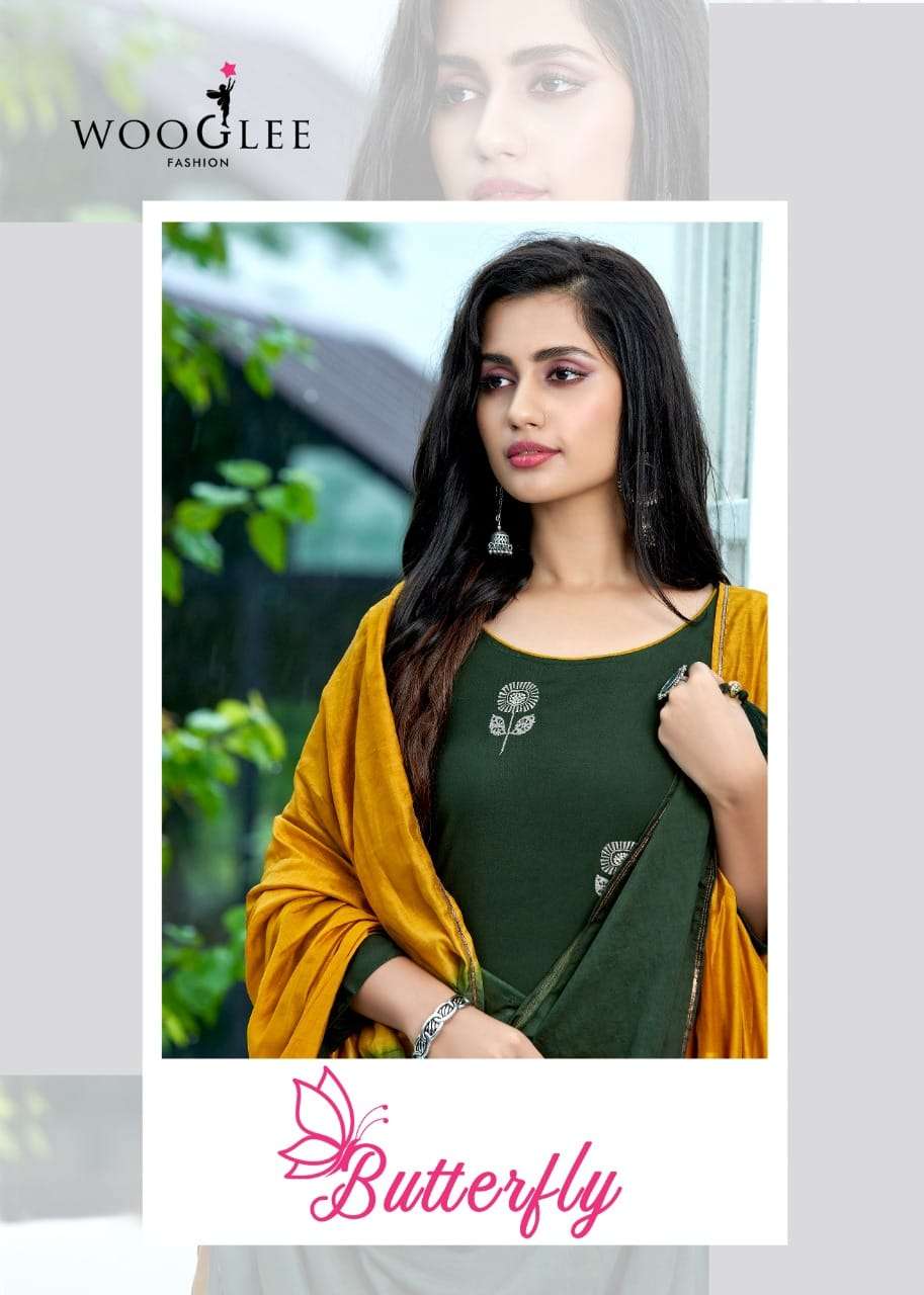 wooglee butterfly fancy kurti with bottom and dupatta set readymade online 