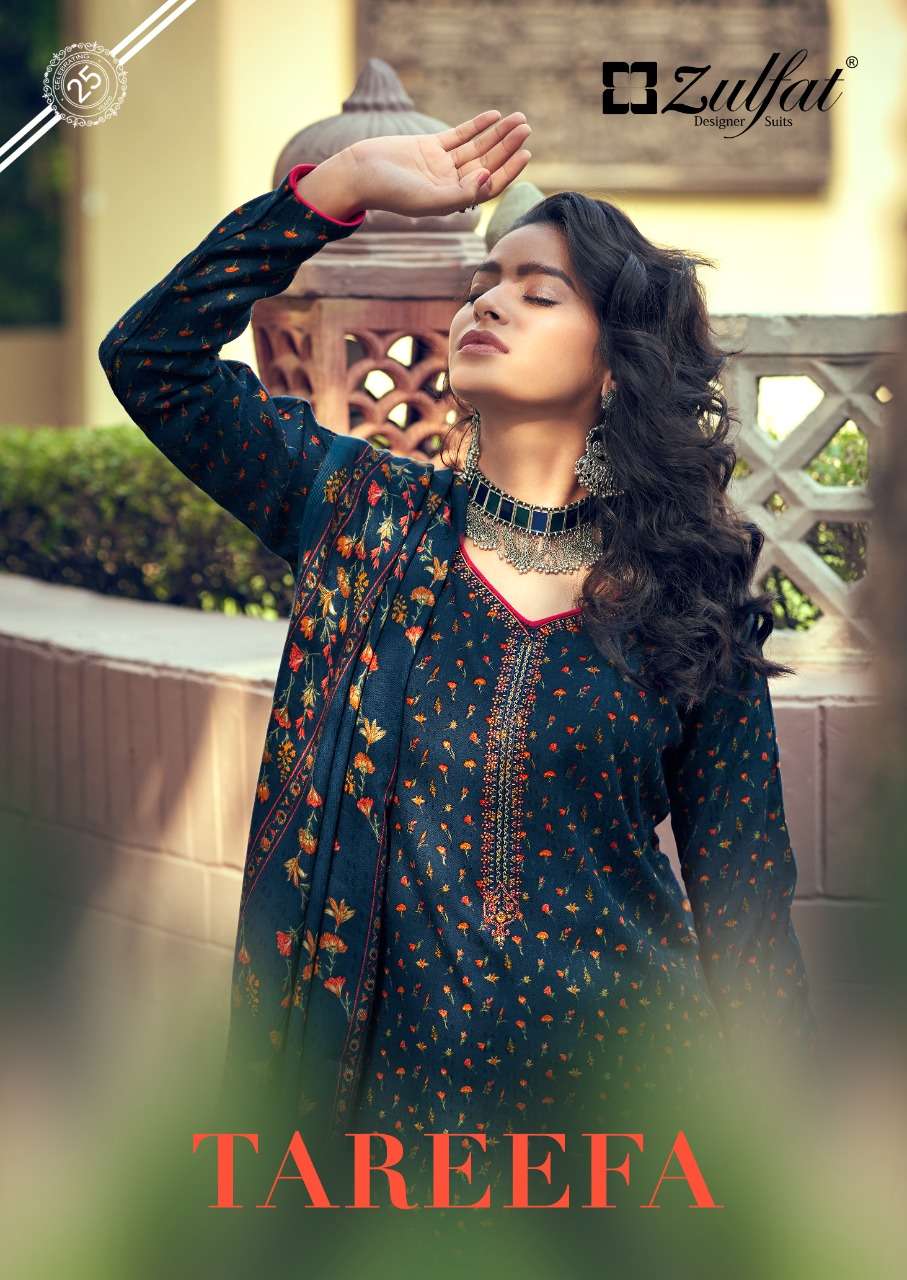 zulfat tareefa pashmina winter dress materials with 3mtr bottom 