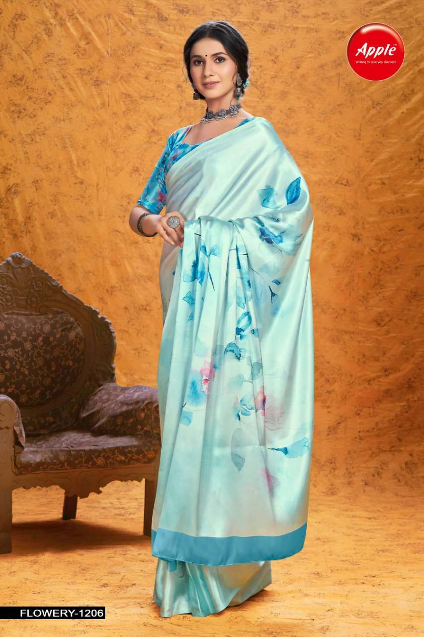 apple flowery vol 12 japan crape printed ethnic wear saree