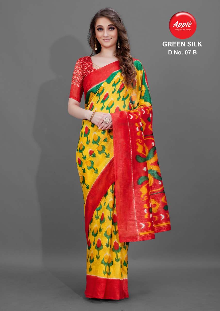 apple sarees green silk casual wear saris lowest rate online 