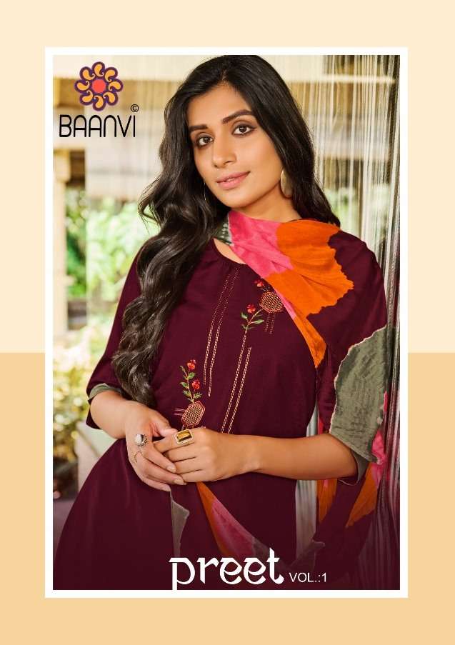 Baanvi launch preet vol 1 fancy kurti with pant and dupatta