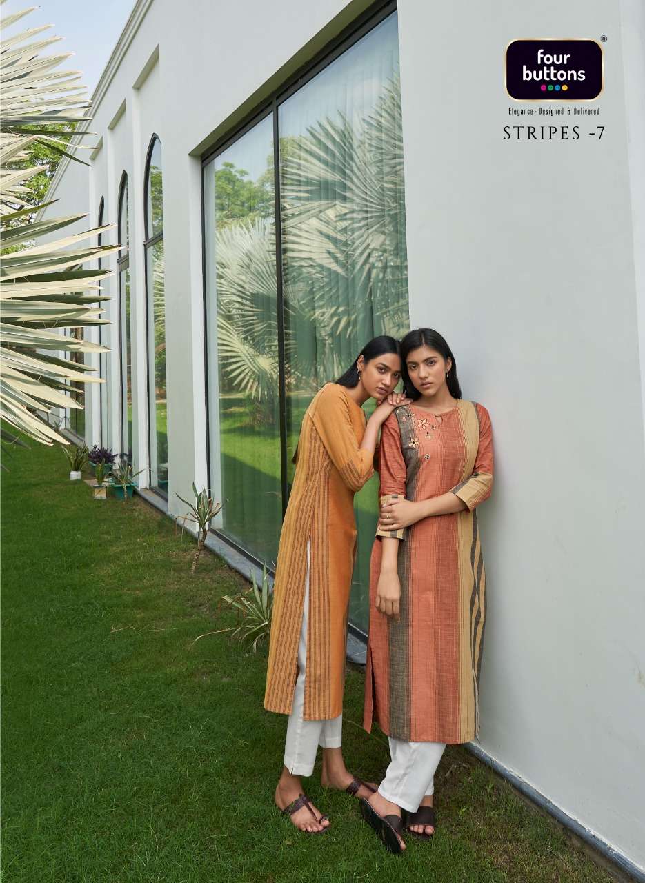 four buttons stripes vol 7 cotton fancy casual ladies kurti