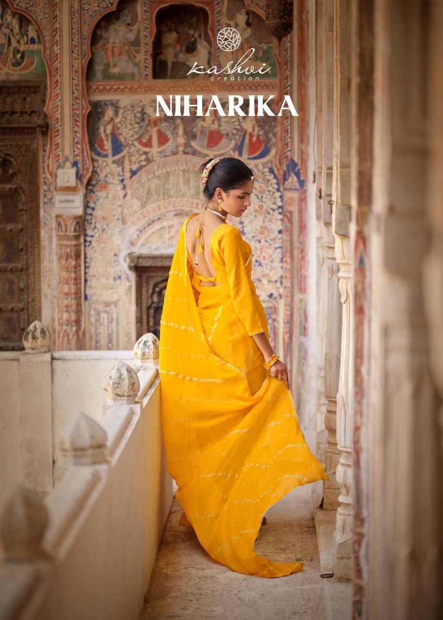 Kashvi creation launch niharika moss chiffon sarees with fancy lace 