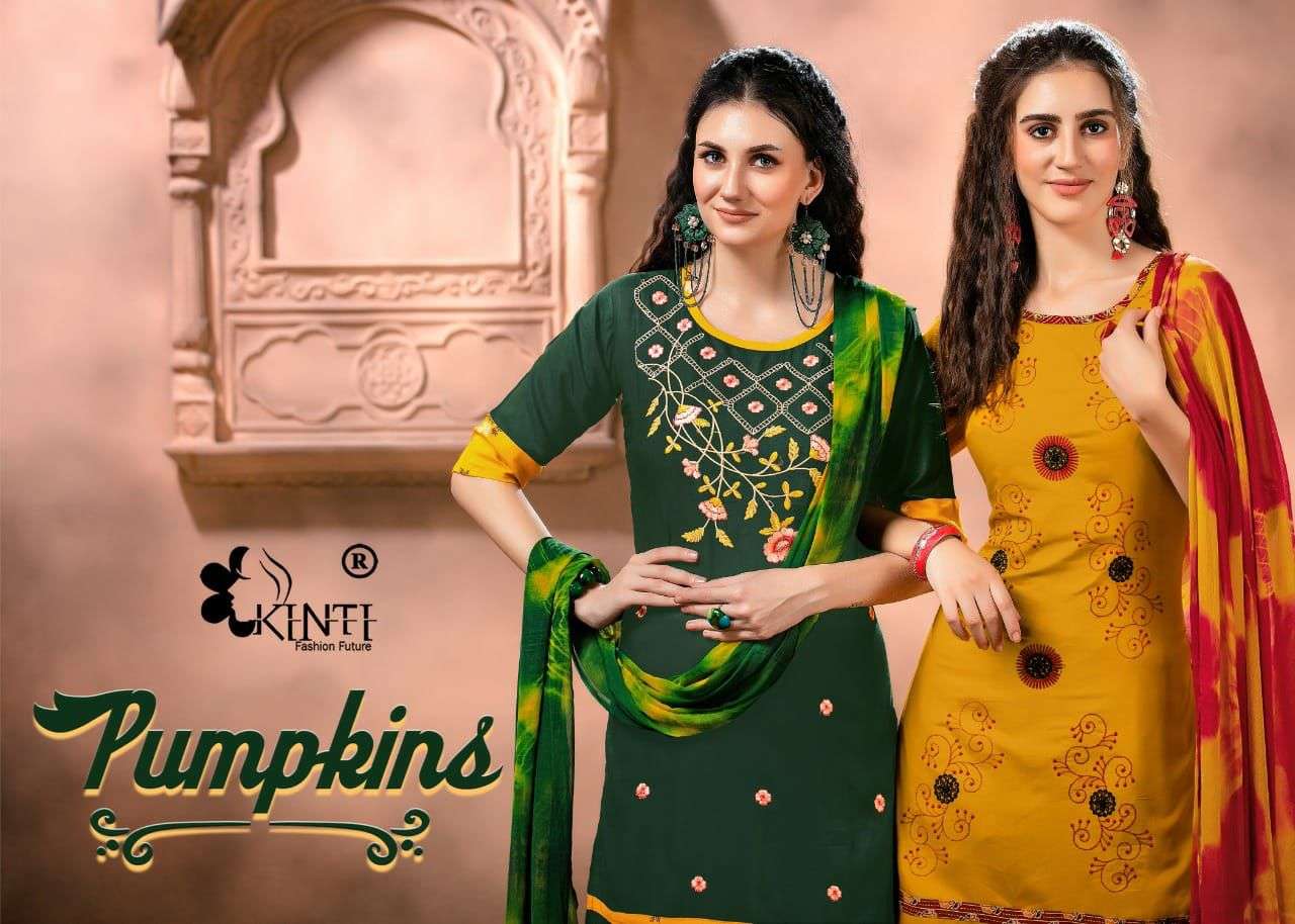 Kinti present pumpkins fancy embroidery kurti with bottom & dupatta