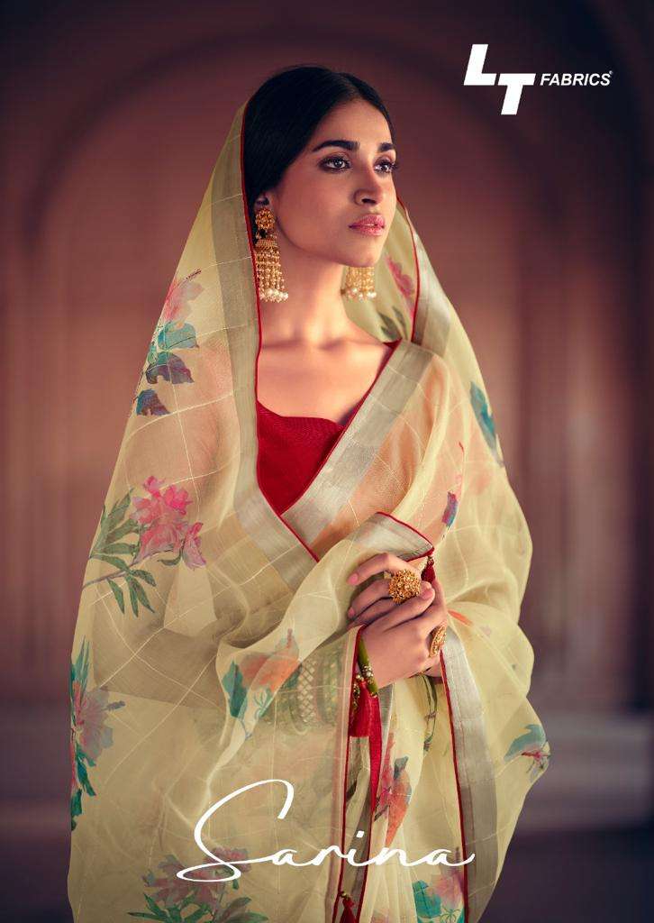 lt fashions sarina organza saree with zari border pattern exclusive collection 