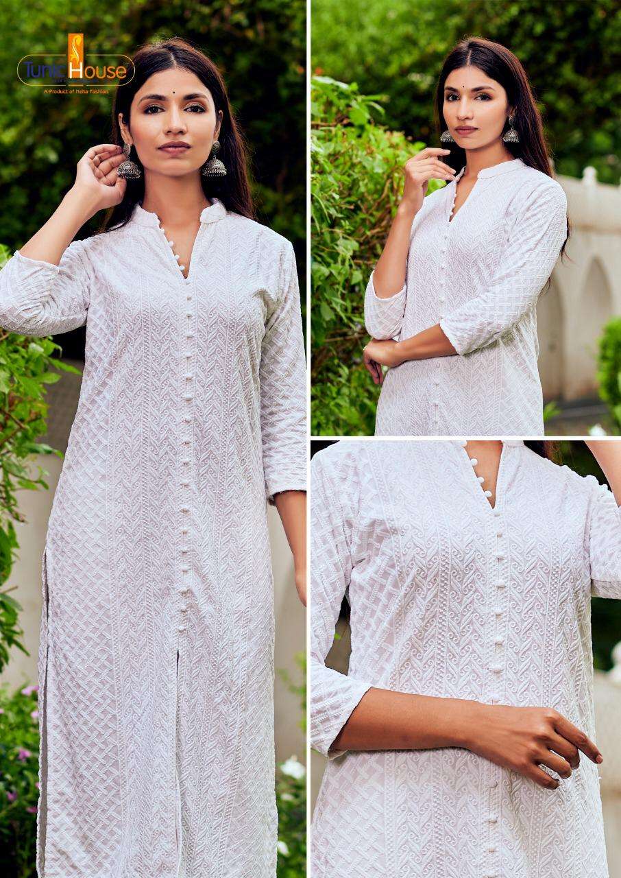 LUCKNOWI BY TUNIC HOUSE CHIKAN  KURTI -SINGLE COLOR SIZE SET