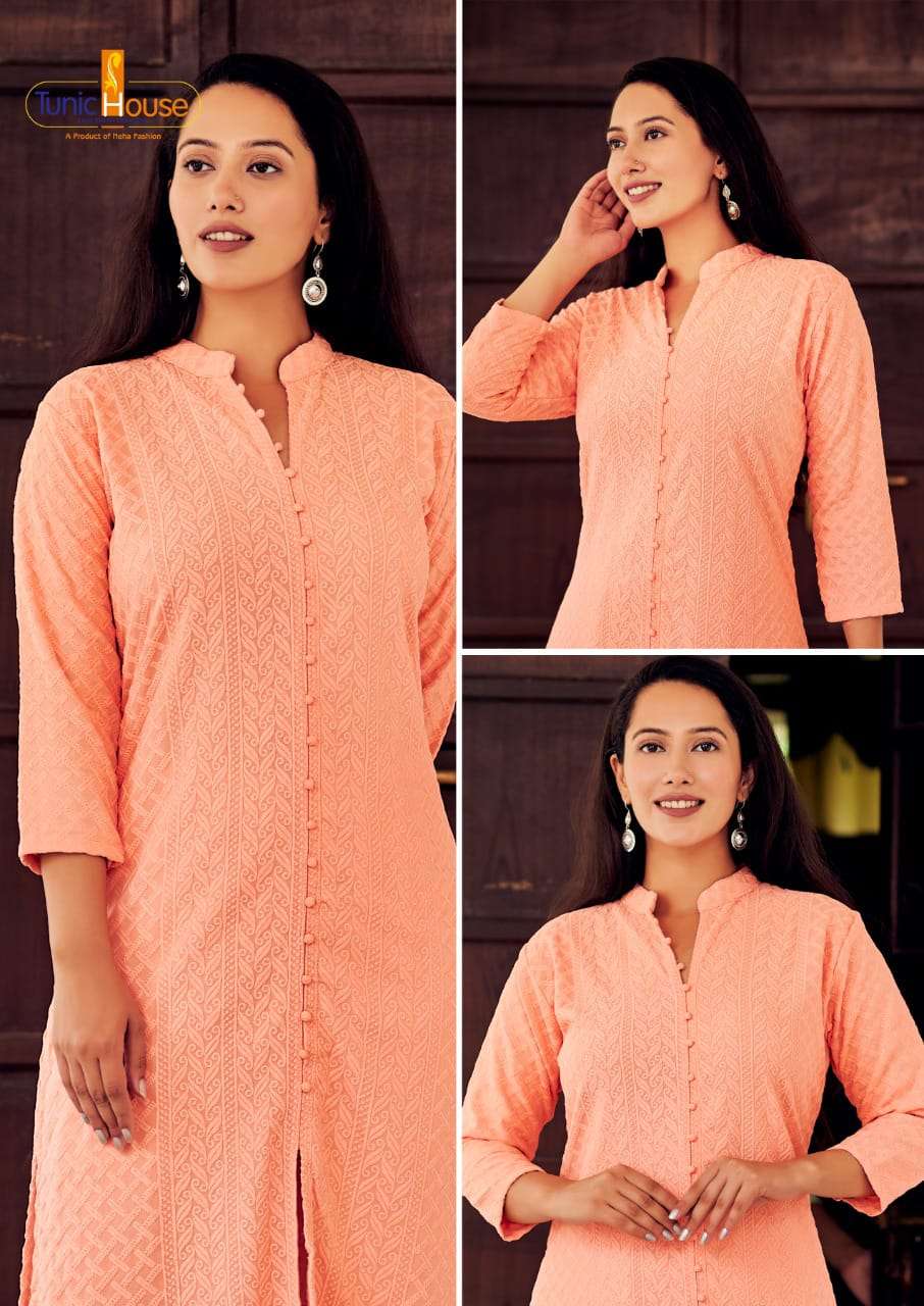 LUCKNOWI NO.6 TUNIC HOUSE CHIKAN KURTI -SINGLE COLOR SIZE SET