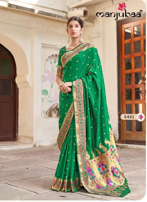 manjubaa monisha paithani 6401-6406 series silk sarees wholesale store 