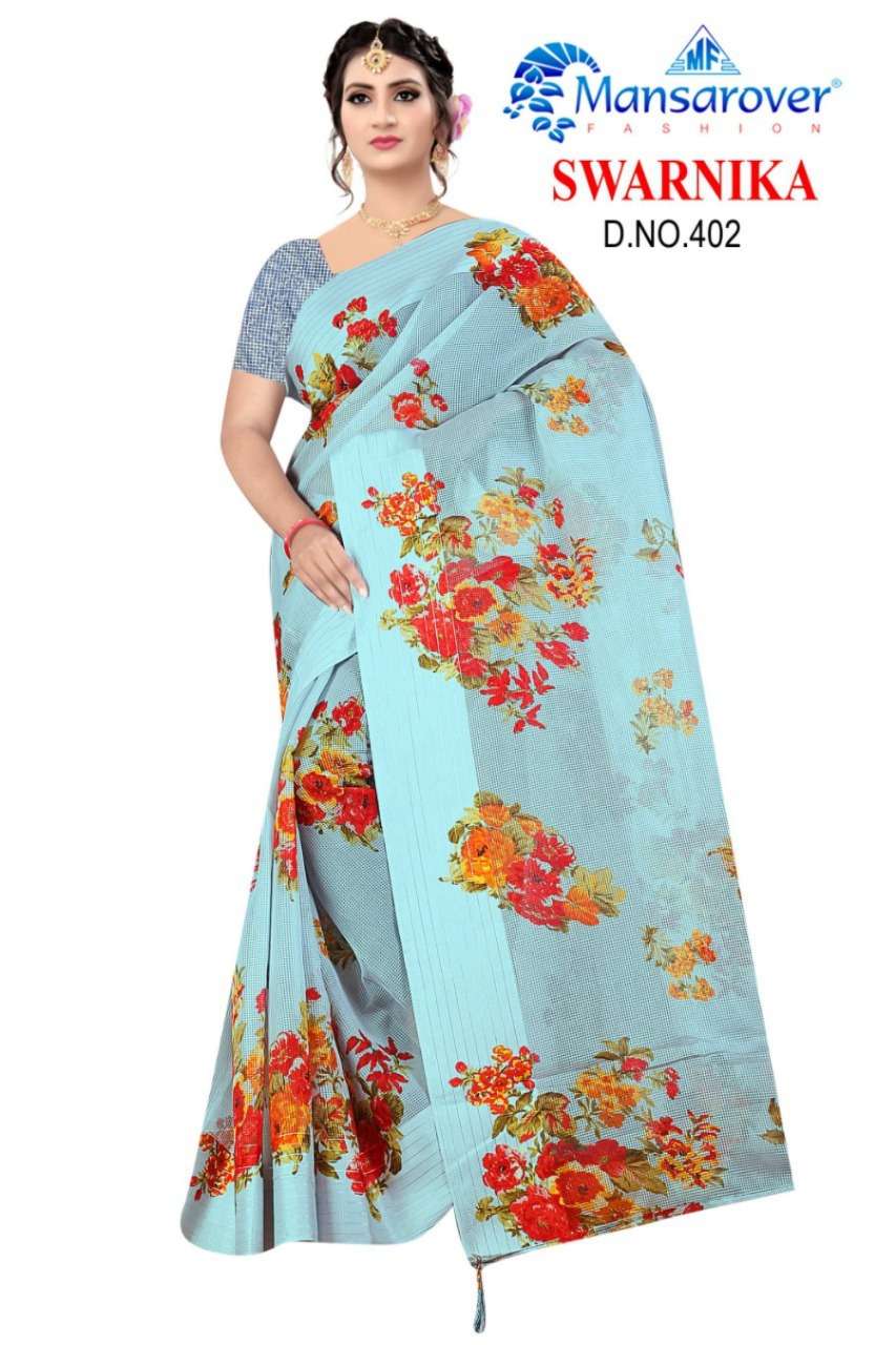 mansarover fashion launch swarnika vol 2 varni chex cotton print with latkan pallu saree supplier