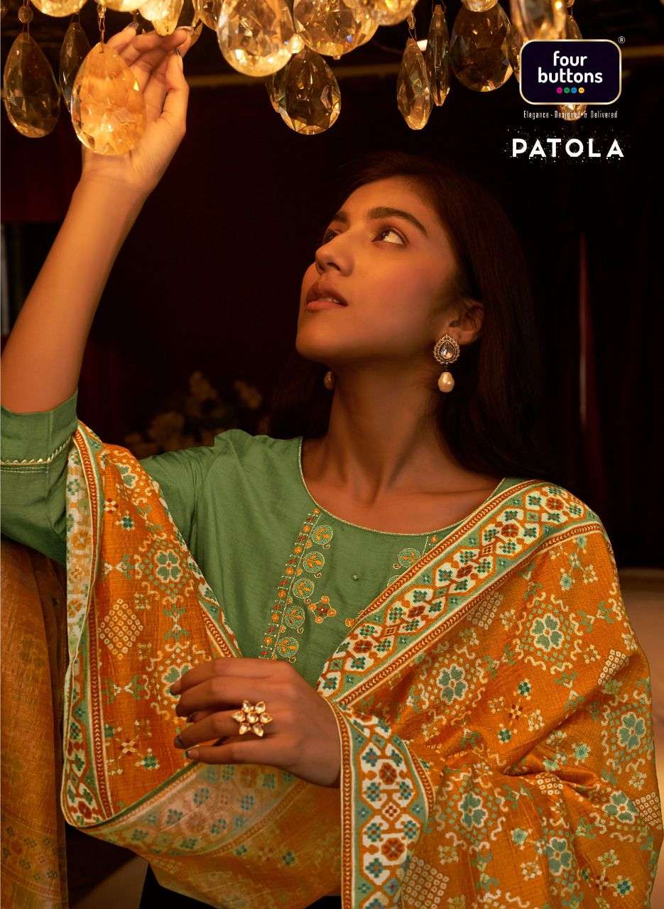 patola by four buttons dola silk exclusive readymade top bottom with dupatta