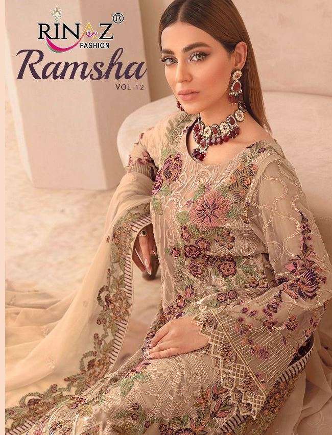 rinaz fashion ramsha vol 12 fancy pakistani dress materials with heavy embroidery & diamond work