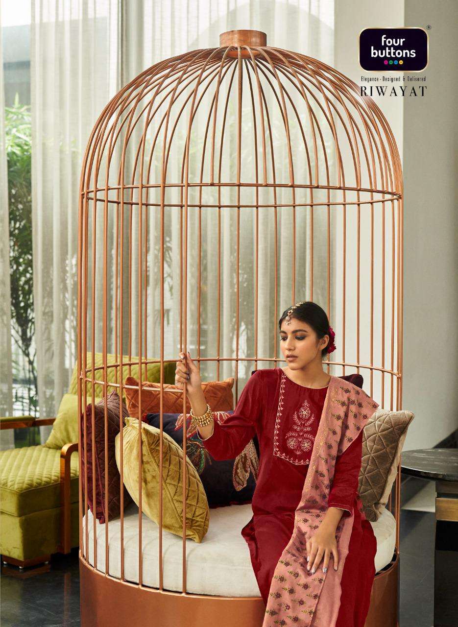 riwayat by four buttons viscose silk full stitch kurti pant with dupatta