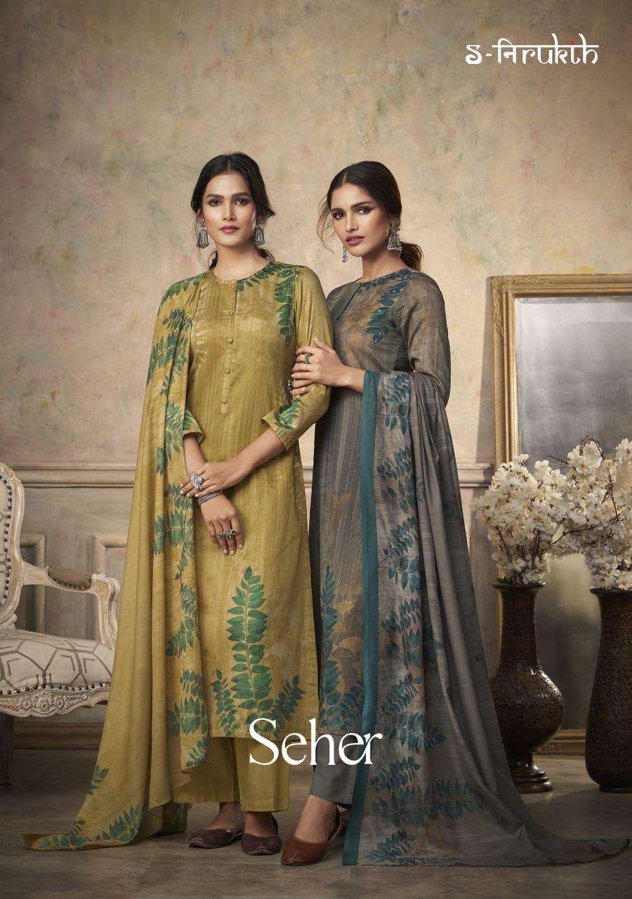 s nirukth seher pashmina designer printed work dress materials