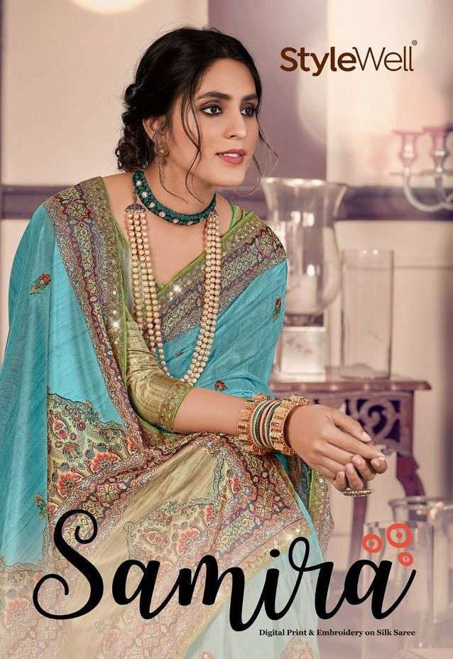 samira by stylewell silk embroidery fantastic saree wholesaler