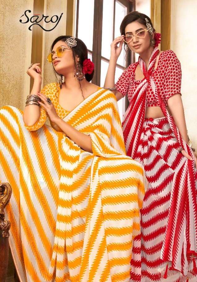 saroj rang birangi soft weightless casual wear sarees wholesaler in surat
