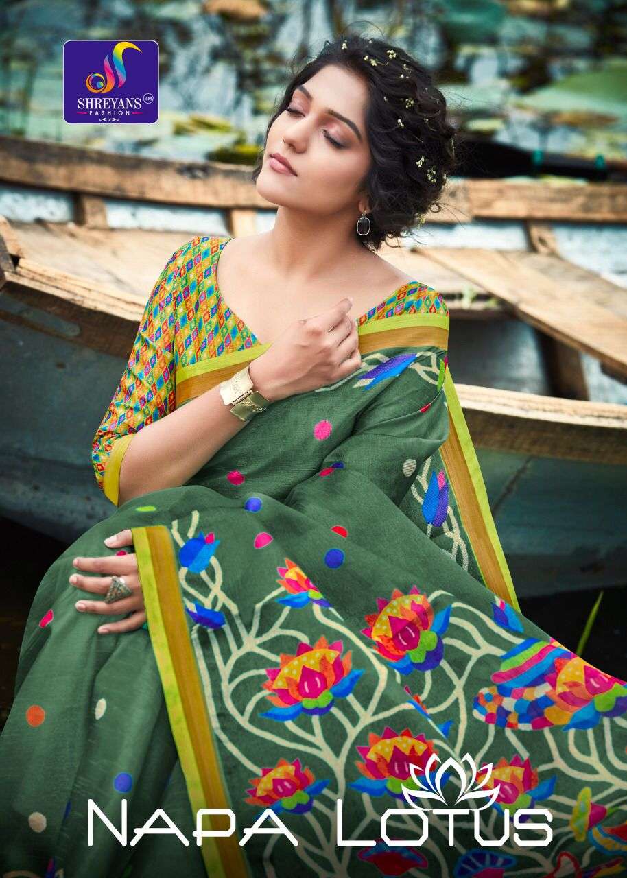 shreyans fashion napa lotus slub cotton soft sarees supplier 