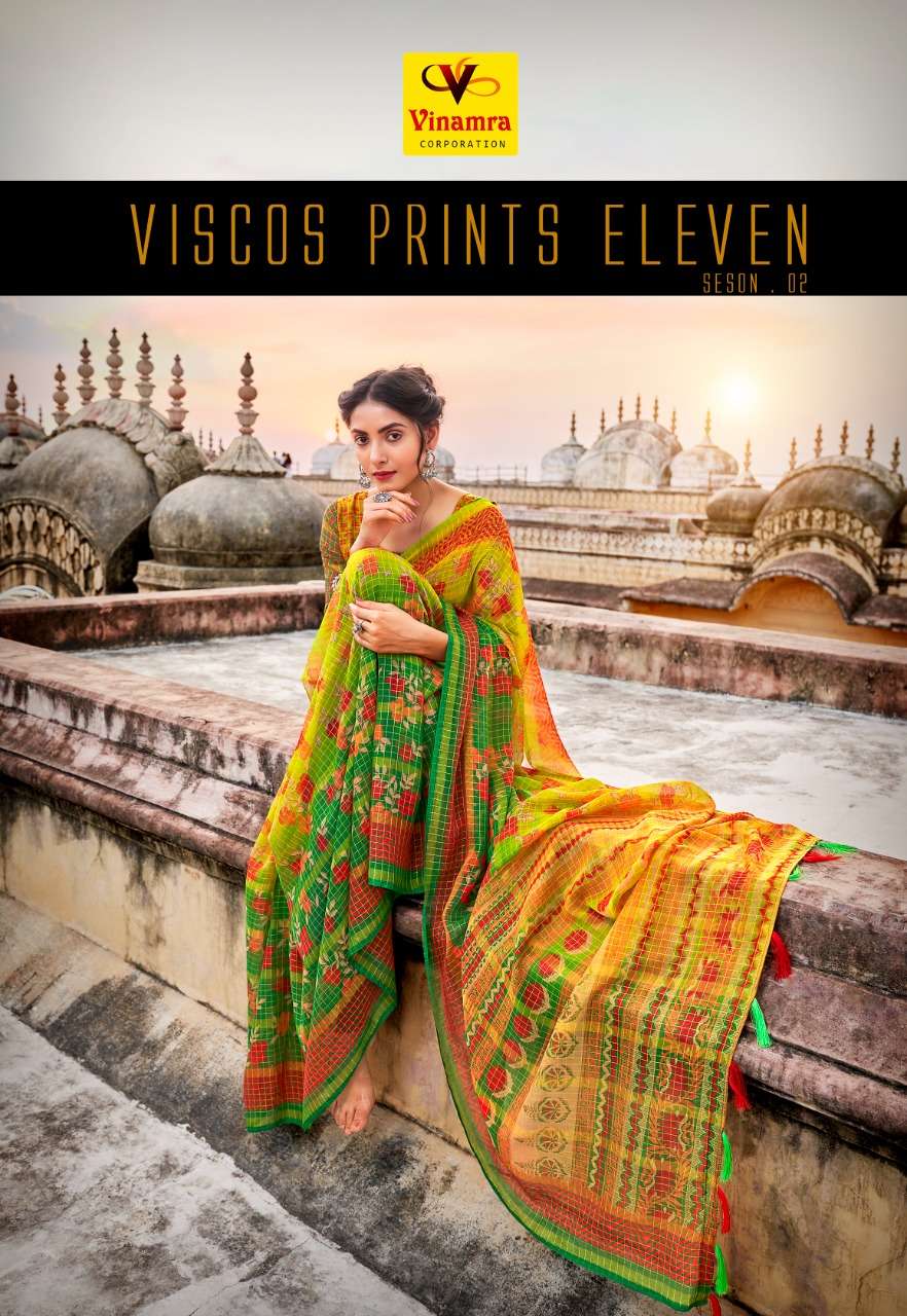 vinamra viscose prints eleven vol 2 fancy sarees wholesaler 