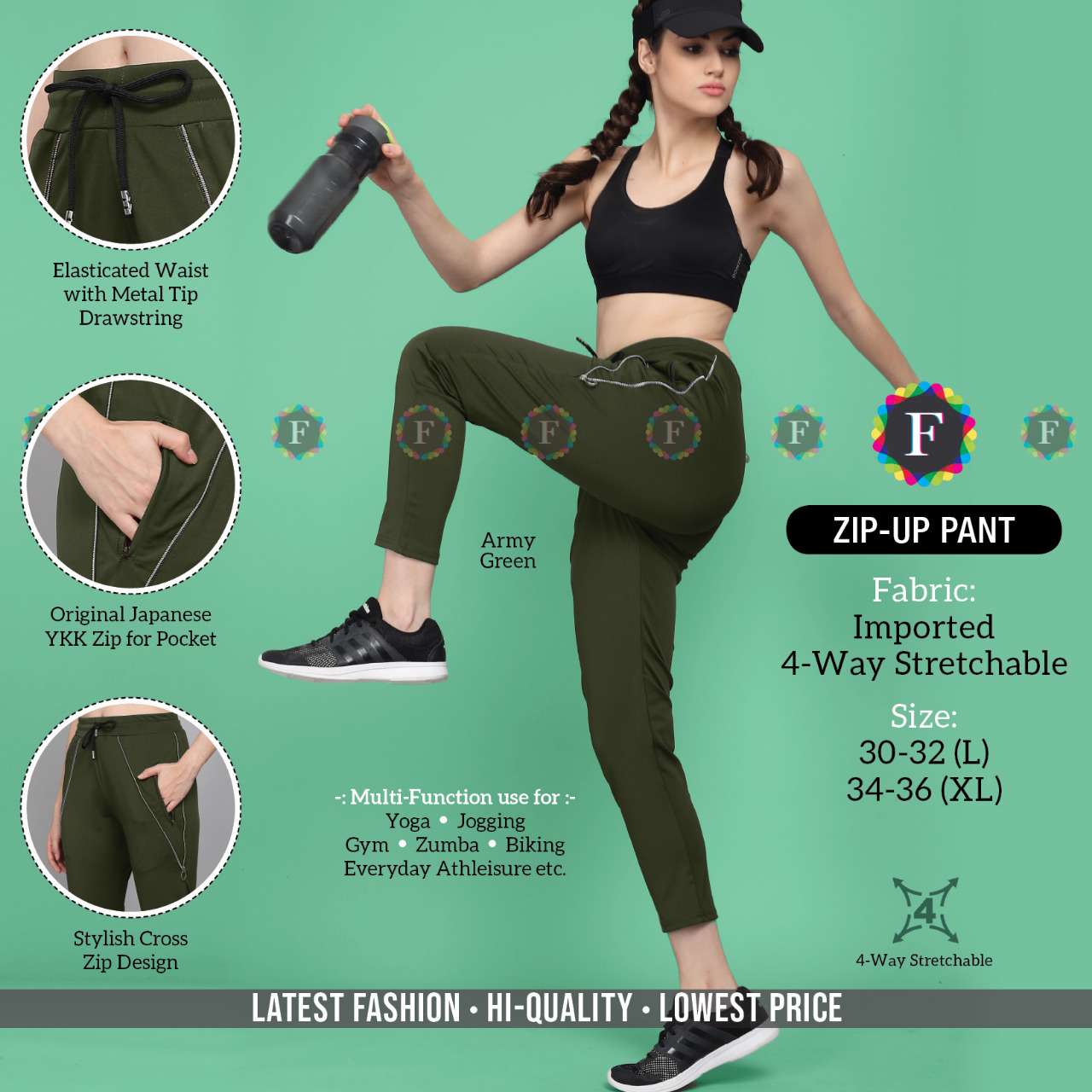 zip up pant multi function yoga jogging gym zumba pant collection 