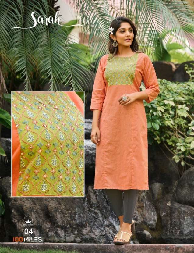 100 miles sarah cotton kurti with embroidery concept 