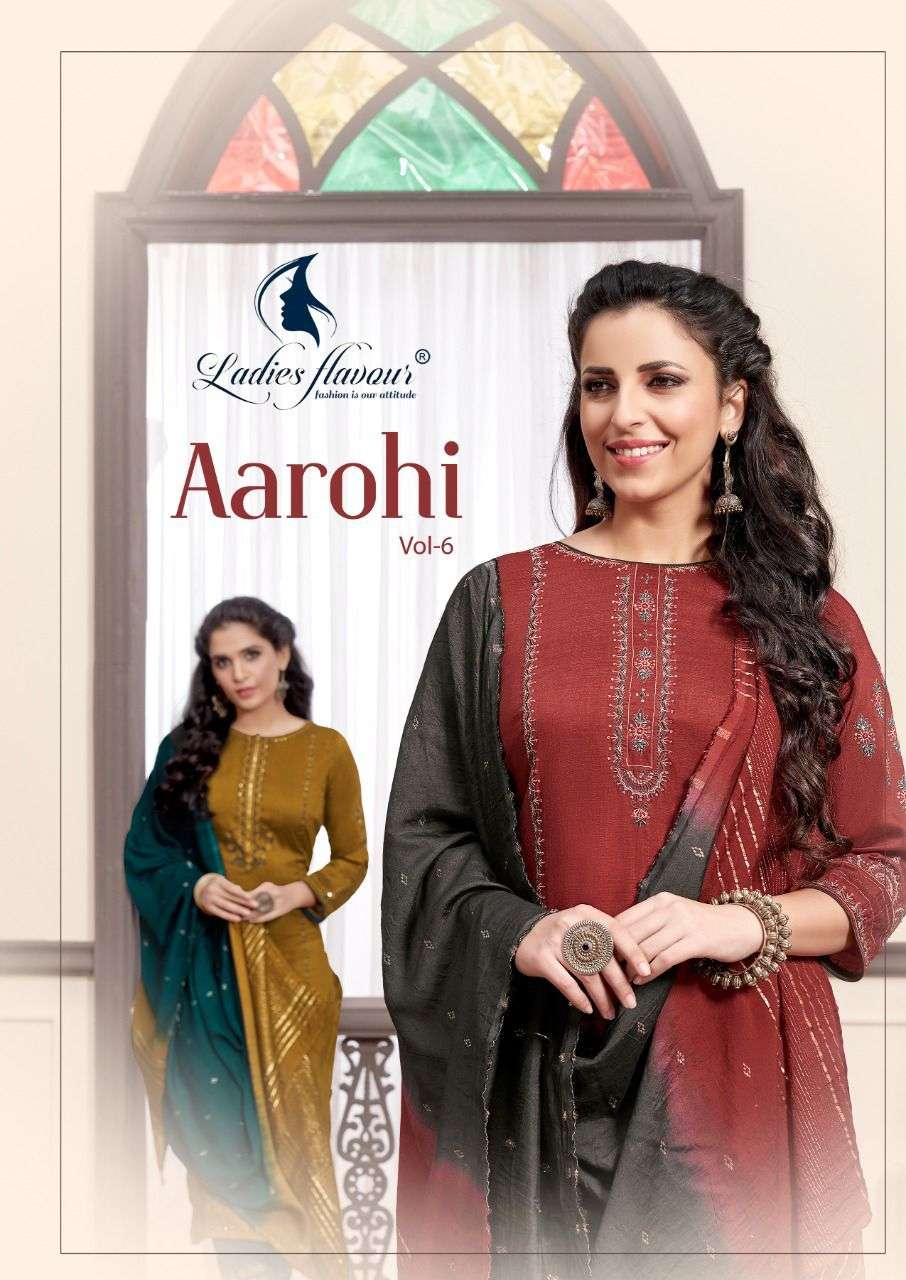 aarohi vol 6 by ladies flavour readymade chinon slub fancy suits