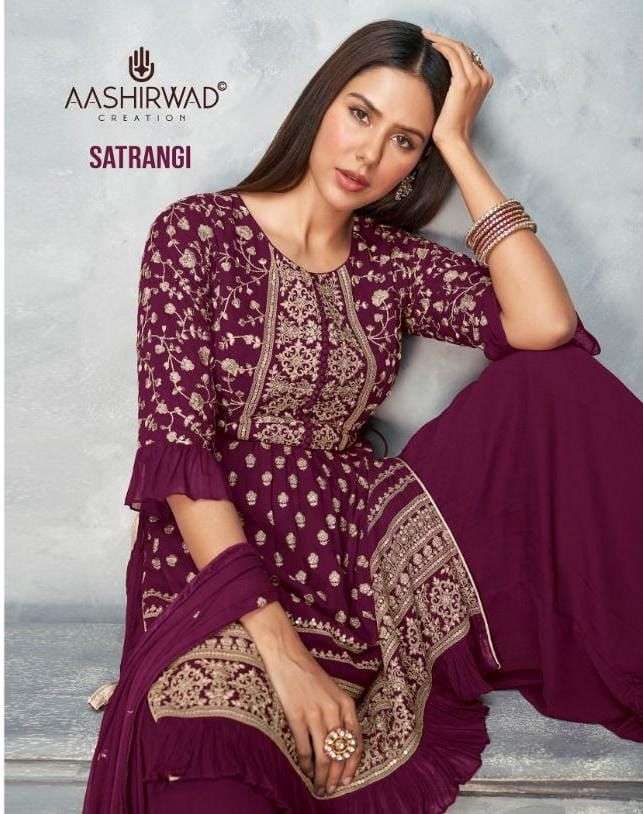 aashirwad satrangi 8581-8585 series readymade dresses plazzo pattern 
