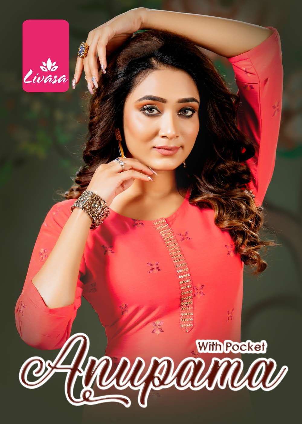 ANUPAMA BY LIVASA HEAVY RAYON LIQUID PRINT WITH KASAB WORK KURTI CATALOG WHOLESALER BEST RATE