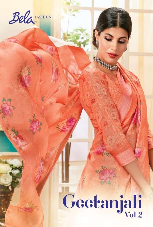 bela geetanjali vol 2 linen digital print trendy saris wholesaler 