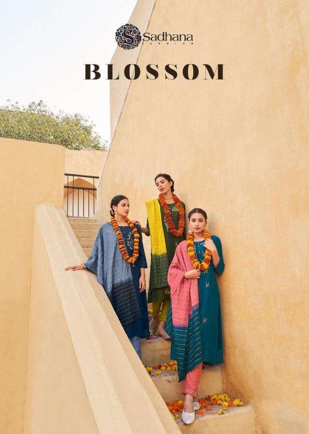 blossom by sadhana fashion viscose silk readymade fancy suits