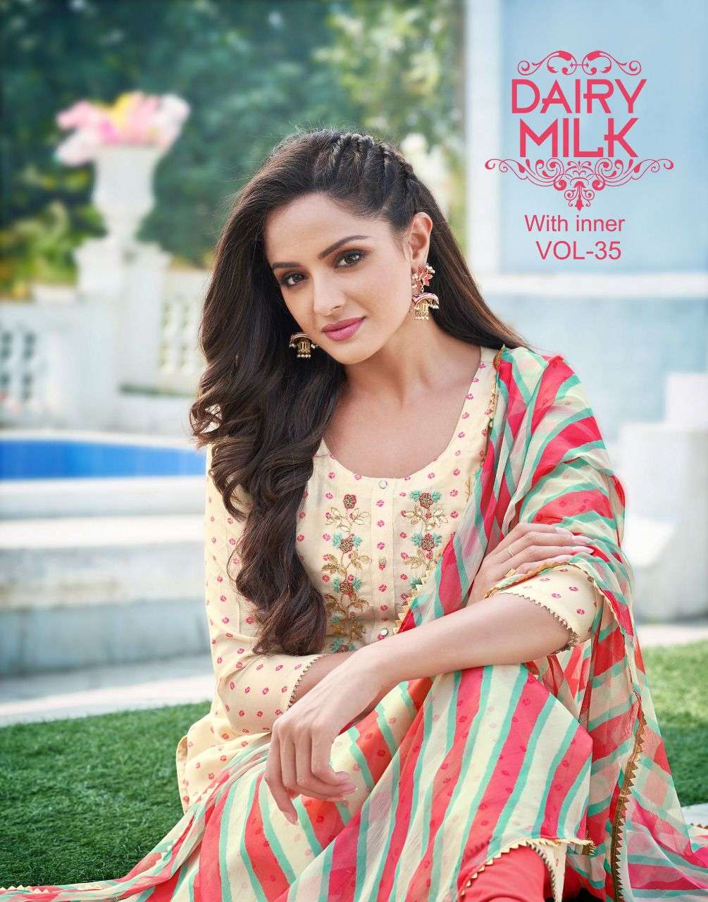 dairy milk vol 35 by angroop plus chanderi cotton daily wear dress materials