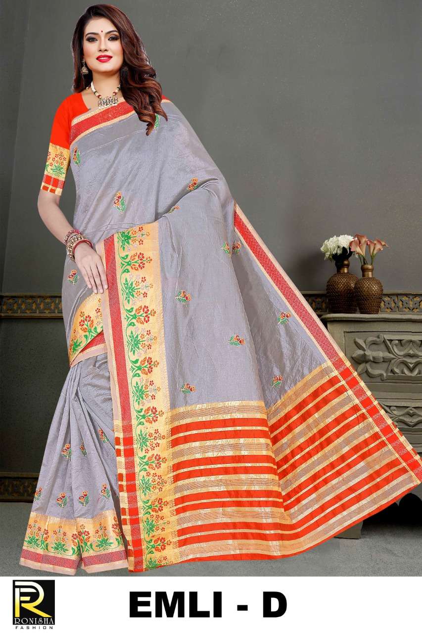 Emli by ranjna saree worked butti with diamond casual wear cotton silk saree collction 