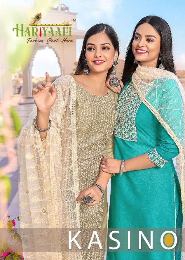 hariyaali kasino readymade top with pant and dupatta set 