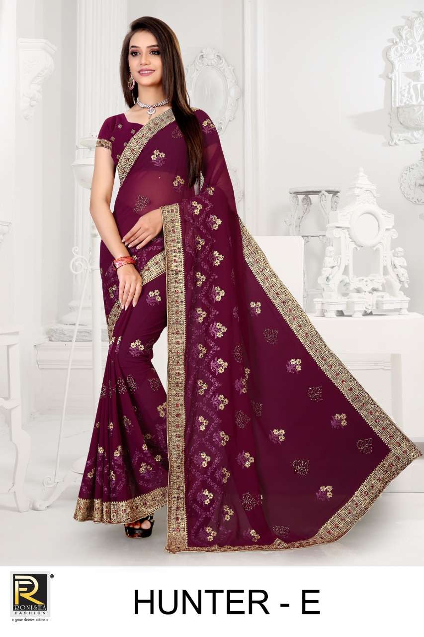 Hunter by ranjna saree fancy embroidery warked heavy diamond designer saree collecton 