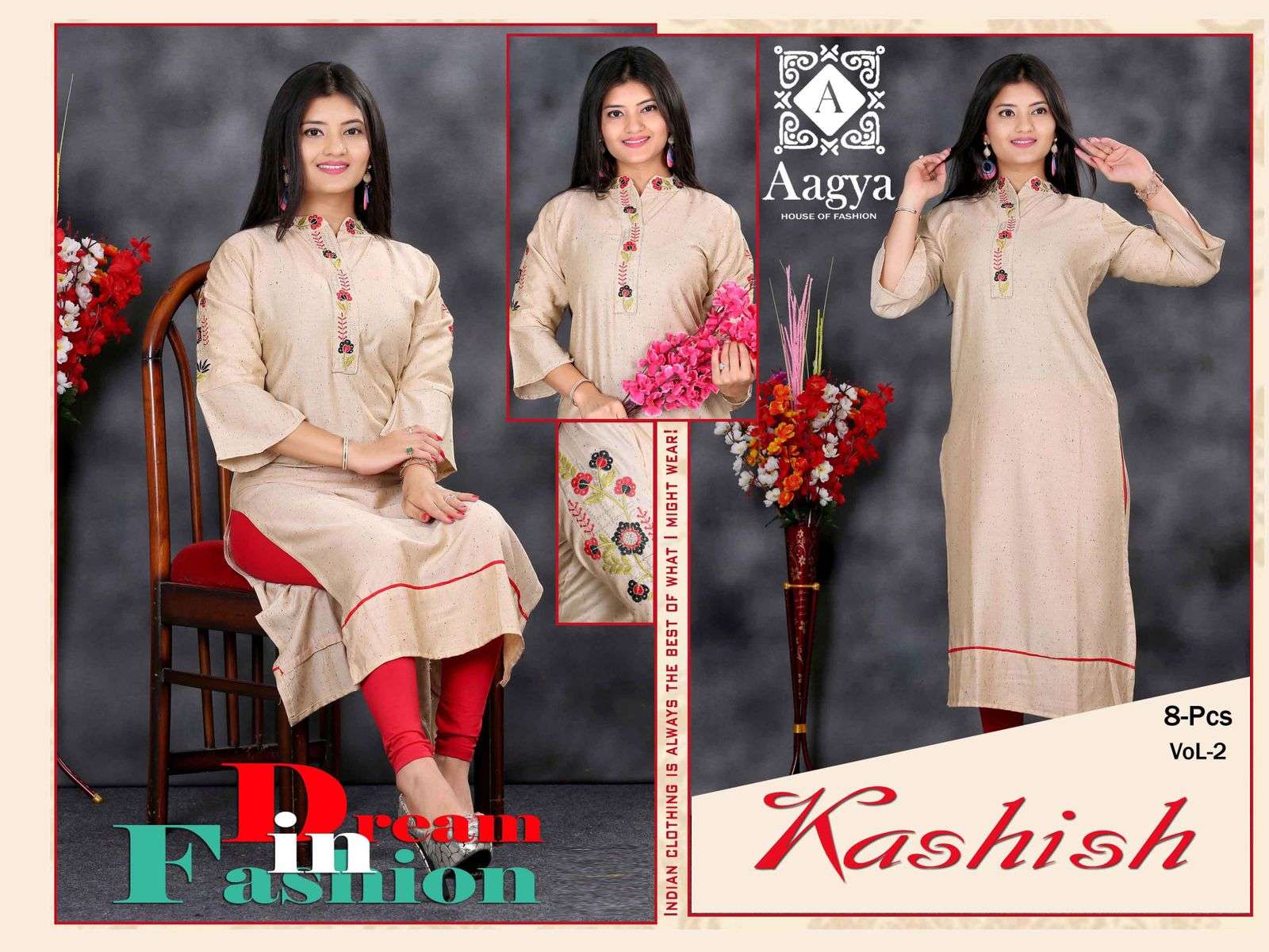 KASHISH VOL.2 BY AAGYA HEAVY RAYON WITH WORK KURTI CATALOG WHOELSAER BEST RATE