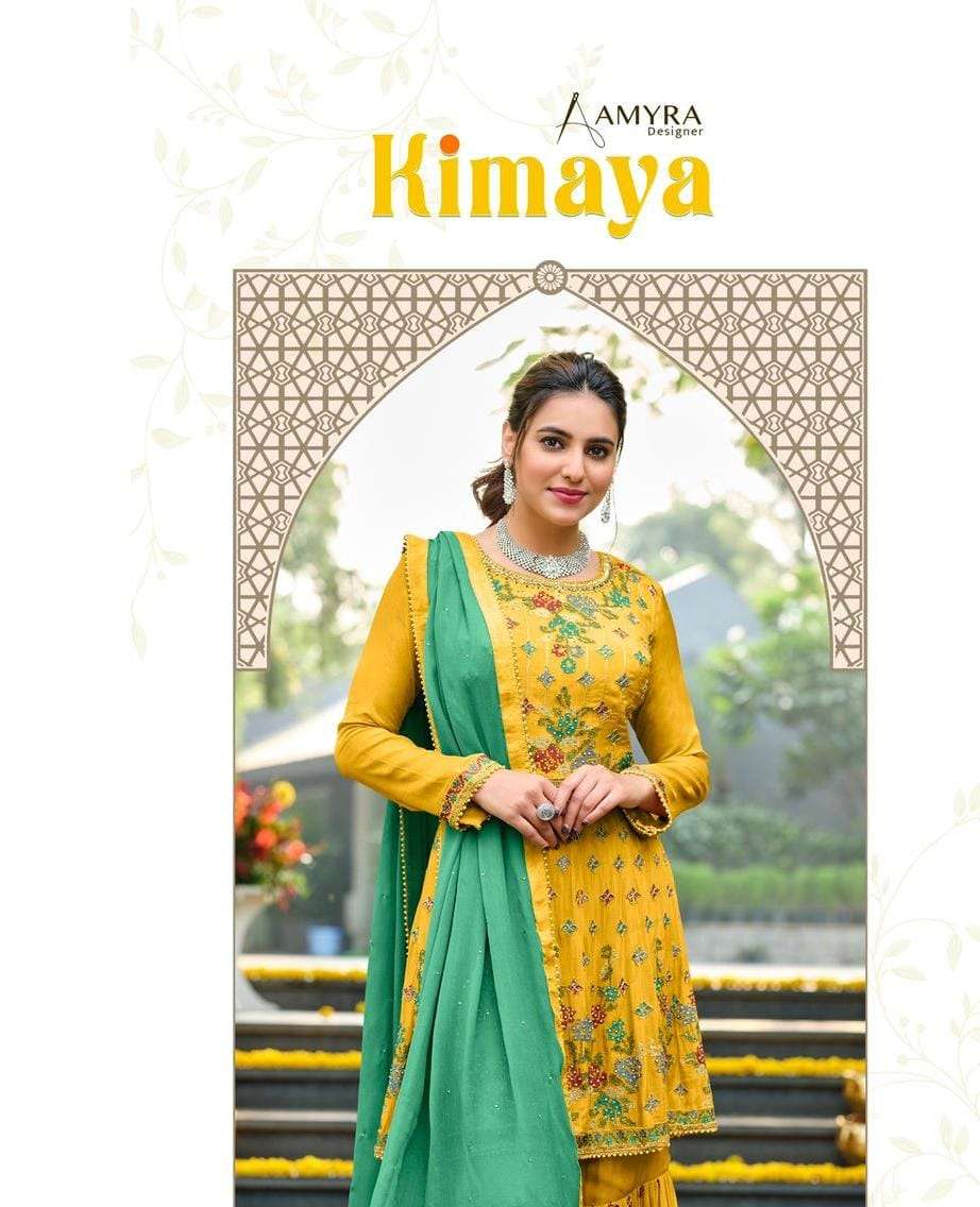 kimaya by amyra chinon silk readymade garara heavy suits