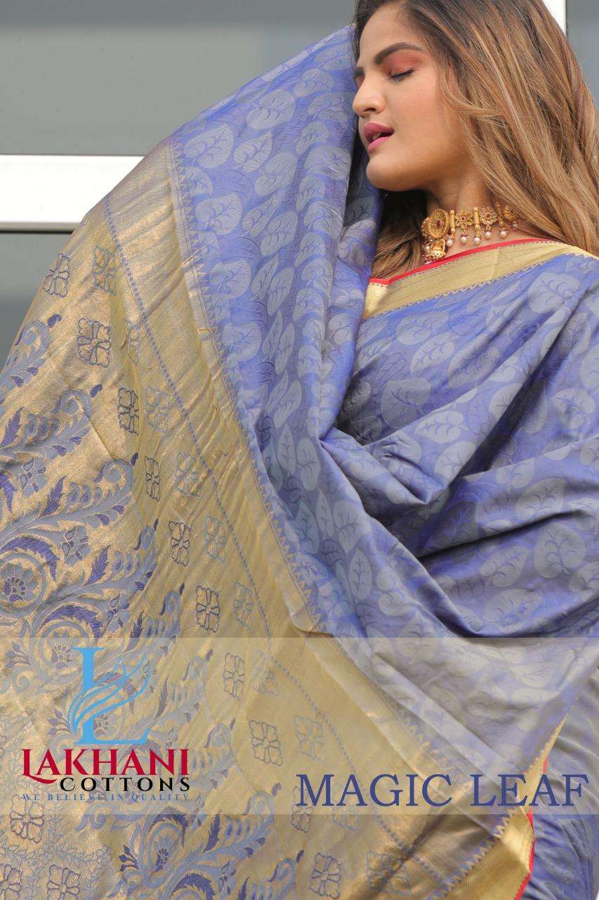 lakhani cottons magic leaf silk with jacquard fancy work sarees 