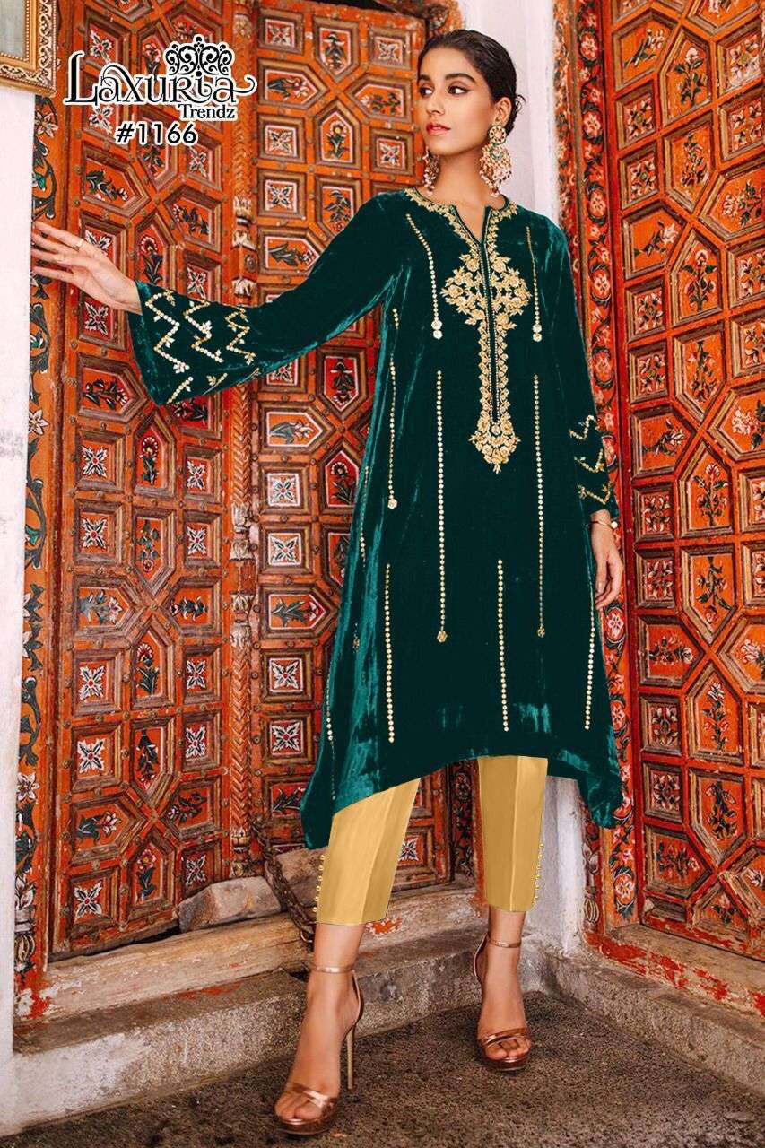 laxuria trendz 1166 velvet pakistani readymade winter kurti with cotton bottom