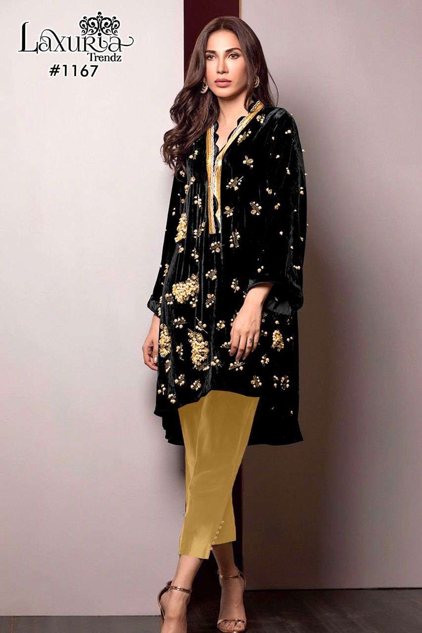 laxuria trendz 1167 velvet pakistani readymade winter top and cotton pant
