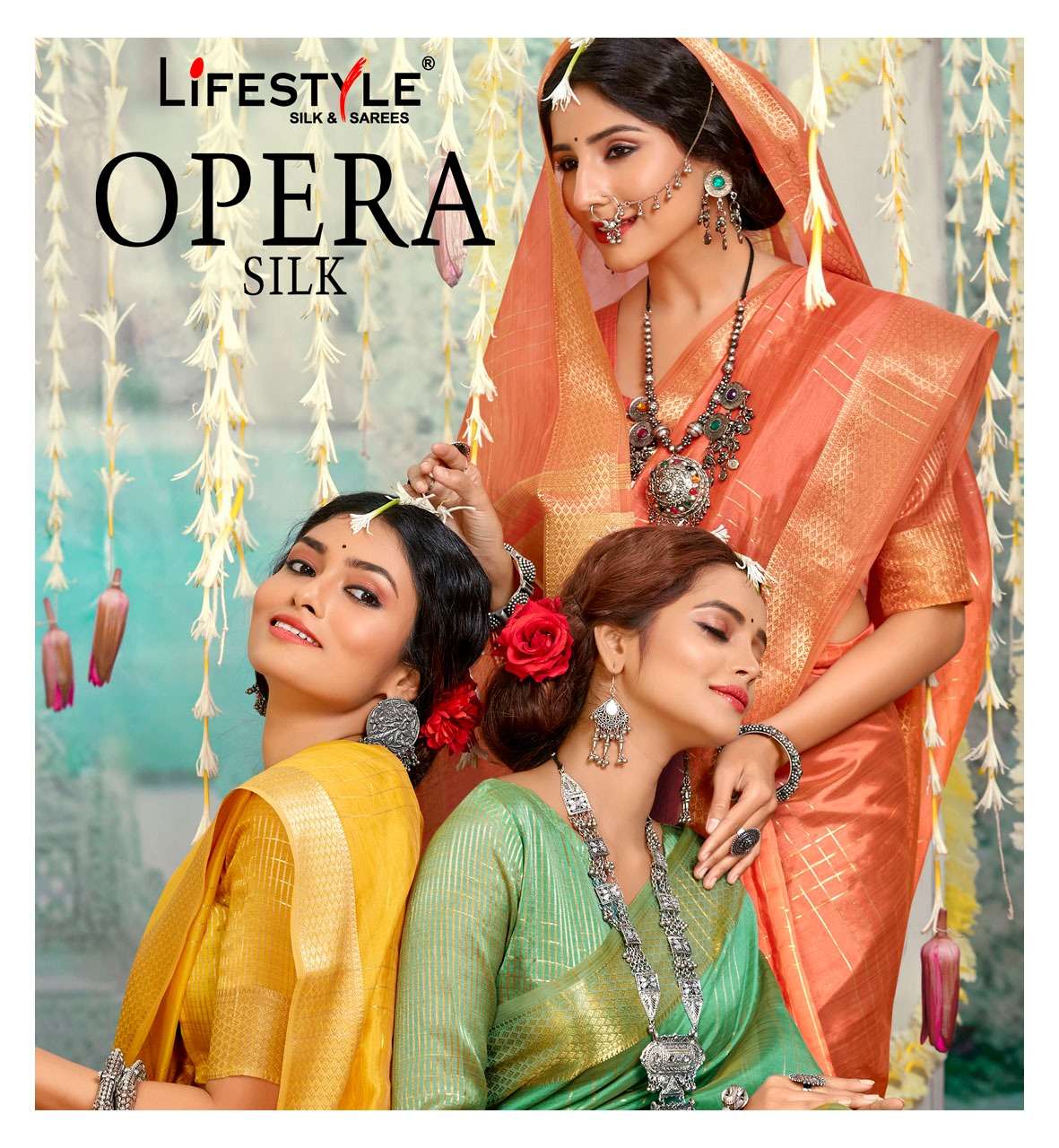 lifestyle opera silk organza tissue sarees wholesaler 