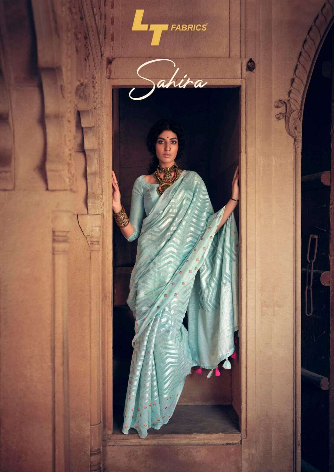 lt fashions sahira linen saree with embroidery work new designs 