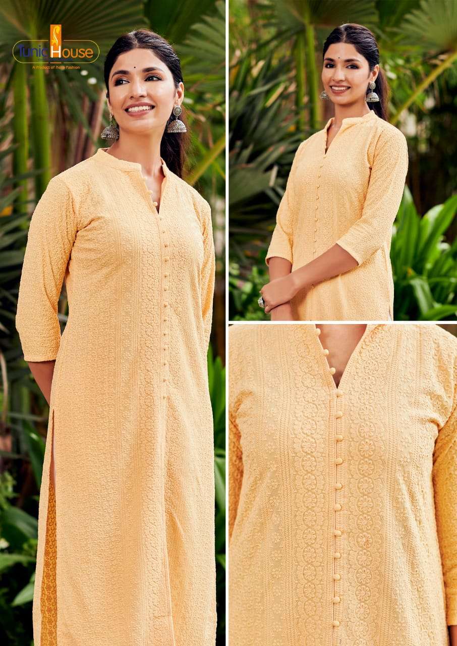 LUCKNOWI NO.8 TUNIC HOUSE CHIKAN KURTI -SINGLE COLOR SIZE SET