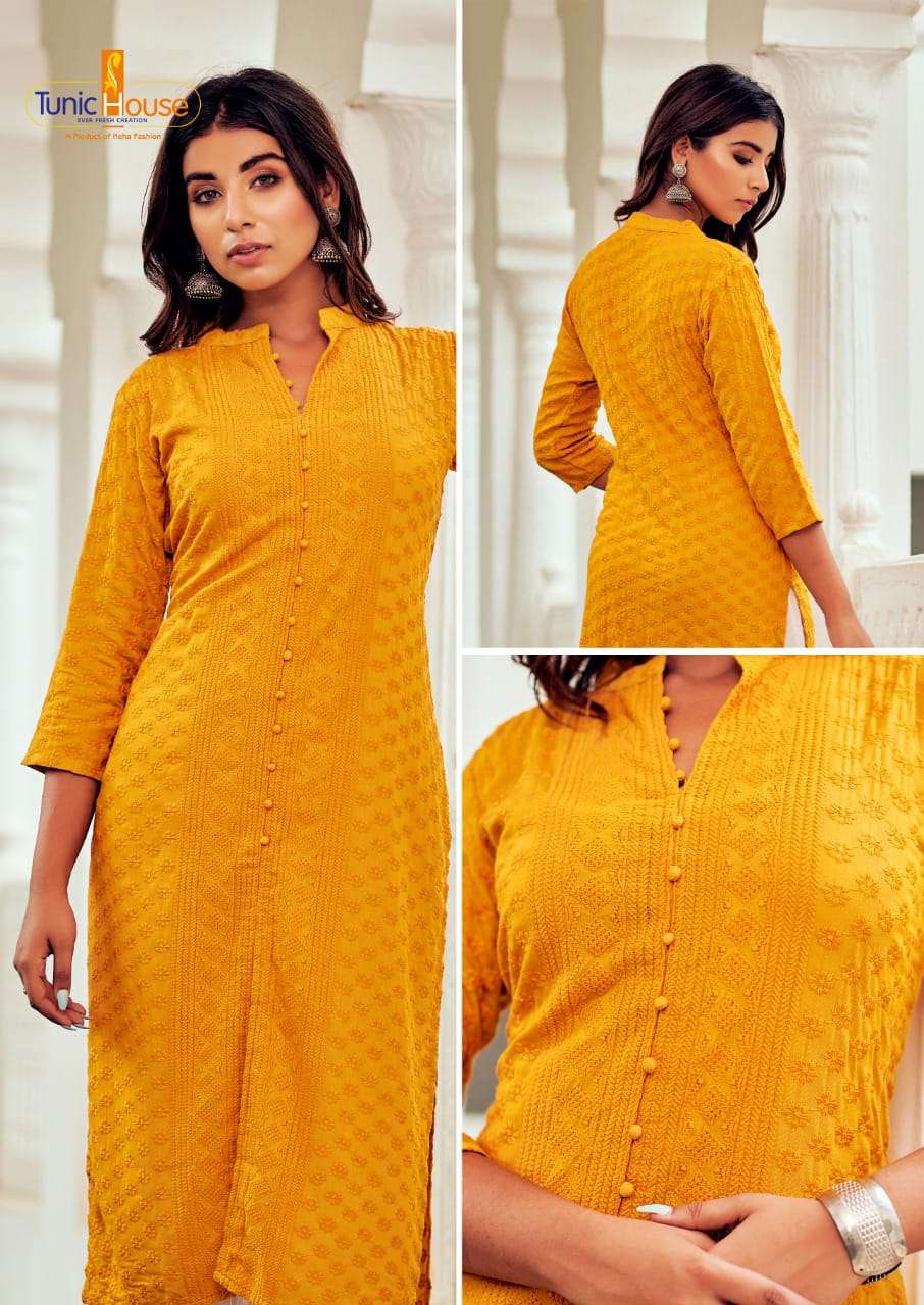 LUCKNOWI NO.9 TUNIC HOUSE CHIKAN KURTI -SINGLE COLOR SIZE SET