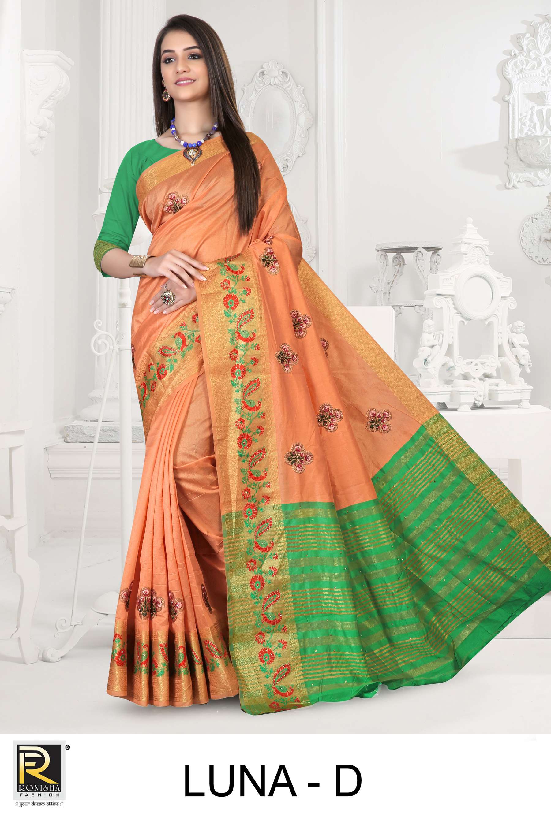 Luna by ranjna saree embroidery warked cotton silk casual wear saree collction 