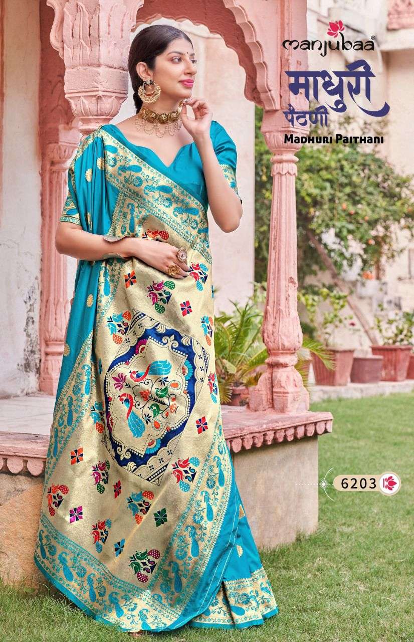 manjubaa madhuri paithani series 6201 To 6208 banarasi silk wedding wear saree