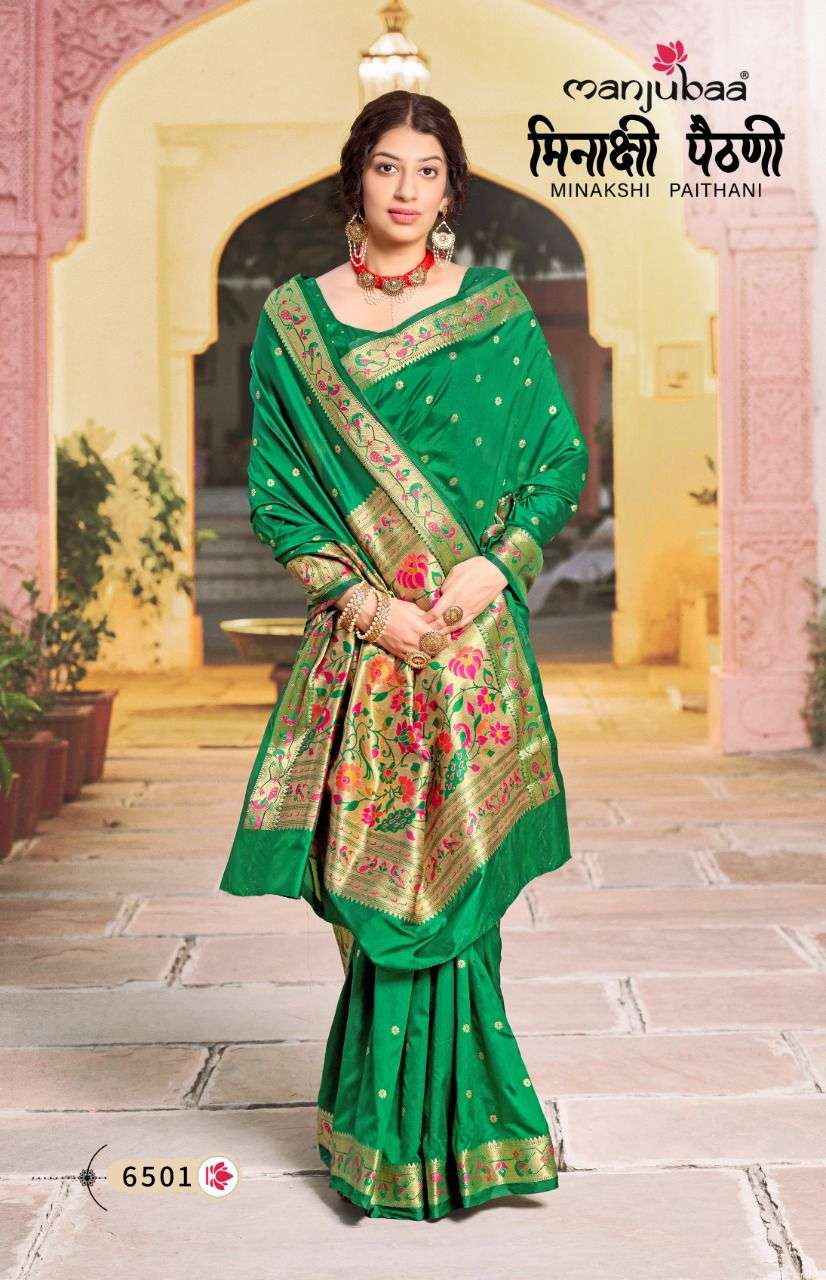 manjubaa minakshi paithani 6501-6506 series soft silk sarees supplier 