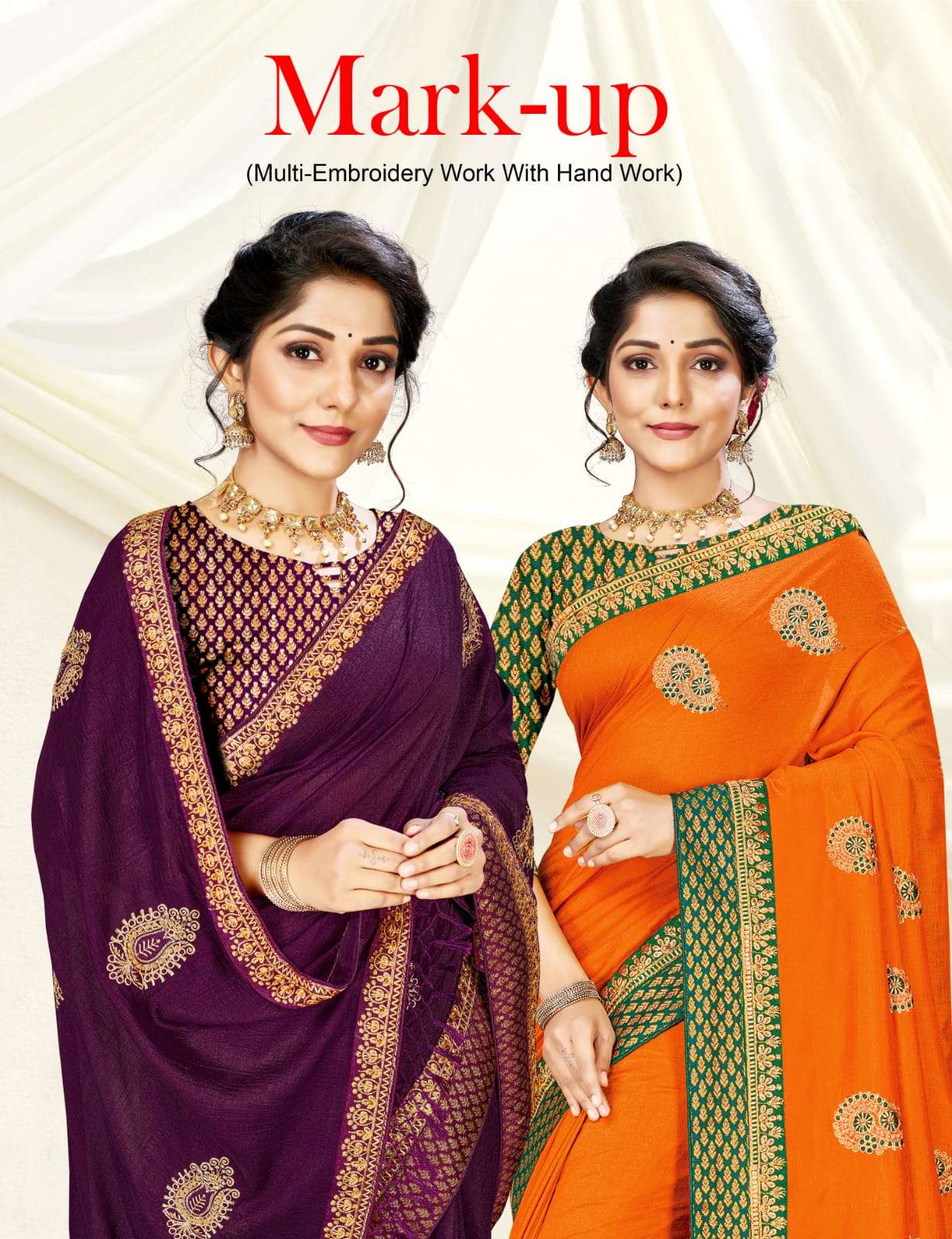 Mark-up by ranjna saree fancy work border butta broket blouse heavy diamond beautiful collecton 