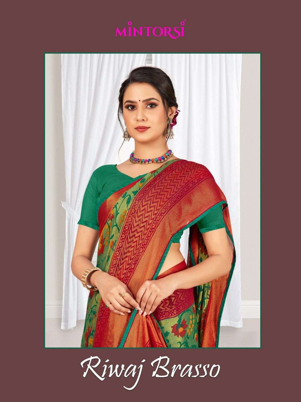 mintorsi riwaz brasso classy look printed chiffon brasso sarees