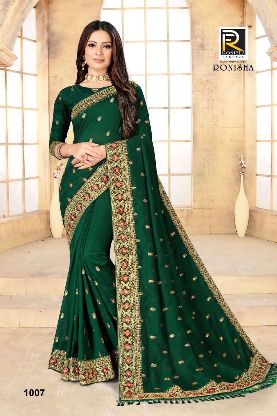 Nitya by ranjna saree embroidery worked border butti festive wear vichitra silk saree collction 