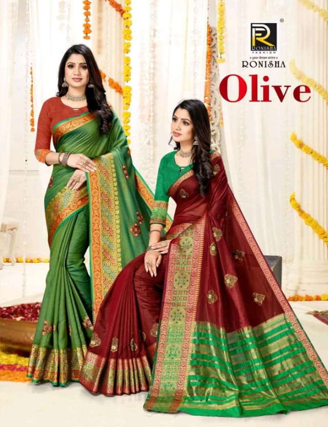 Olive by ranjna saree worked butta with diamond casual wear cotton silk saree collction 