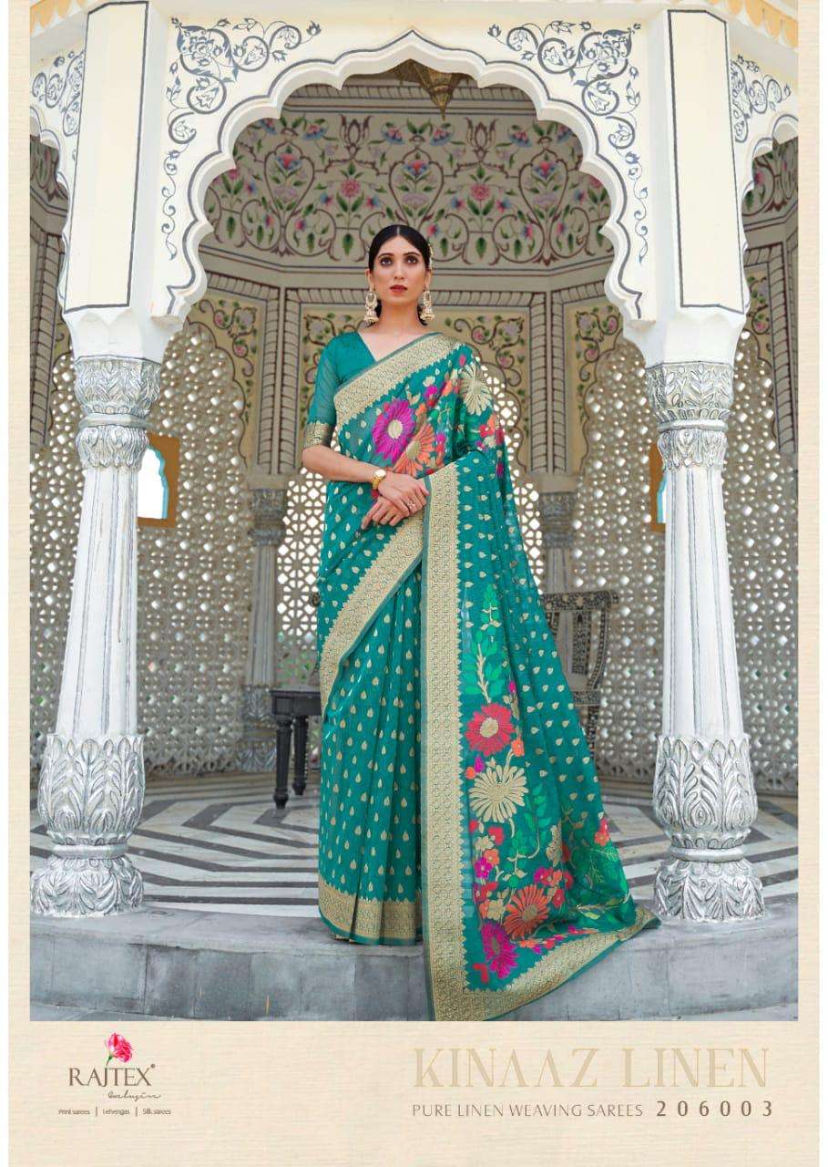 rajtex kinaaz linen series 206001 to 206006 pure linen weaving silk sarees collection 